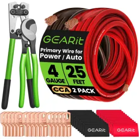 Gearit 815248026459 4 Gauge Cca Ground Wire Black/red Each - 5 In 1 Kit