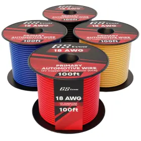 18ga-100-4pop Gs Power 400ft Cca 18 Gauge Awg-100 Ft-4 Pack Red Black Blue Yellow