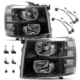 Hl-oh-cs07-2p-bk-cl-whb Isharingautoparts Headlight Assembly With All Bulbs Black And Wiring Harness Headlights