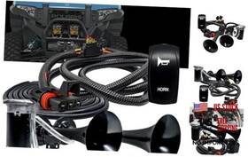 Ozg Powersports Inc. Wh-06f1b Oz-usa Air Horn Dual Trumpet With Power Bus Bar Plug Black Rocker Switch Wire