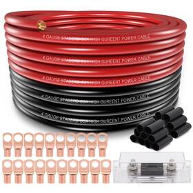 Ruikarhop 699945994200 4 Gauge Wire 25ft Each- Black/red Copper 50ft 100a Fuse Black Red