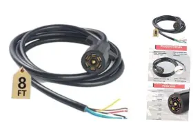Xh008 Traileshom 8 Feet 7-wire Trailer Adapter Cord For Rv Heavy Duty 7 Way Plug Pin