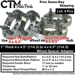 1" Thick 4X4.5" (4X114.3MM) Wheel Spacer Adapter Fit 4LUG Acura Honda Hyundai New. Price: $70.83.
